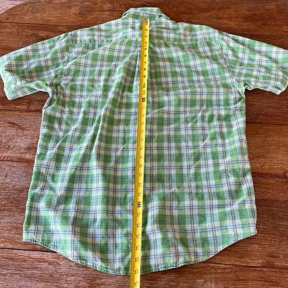 Brooks Brothers 346 Button Down Short Sleeve Shirt Mens Green Plaid Medium